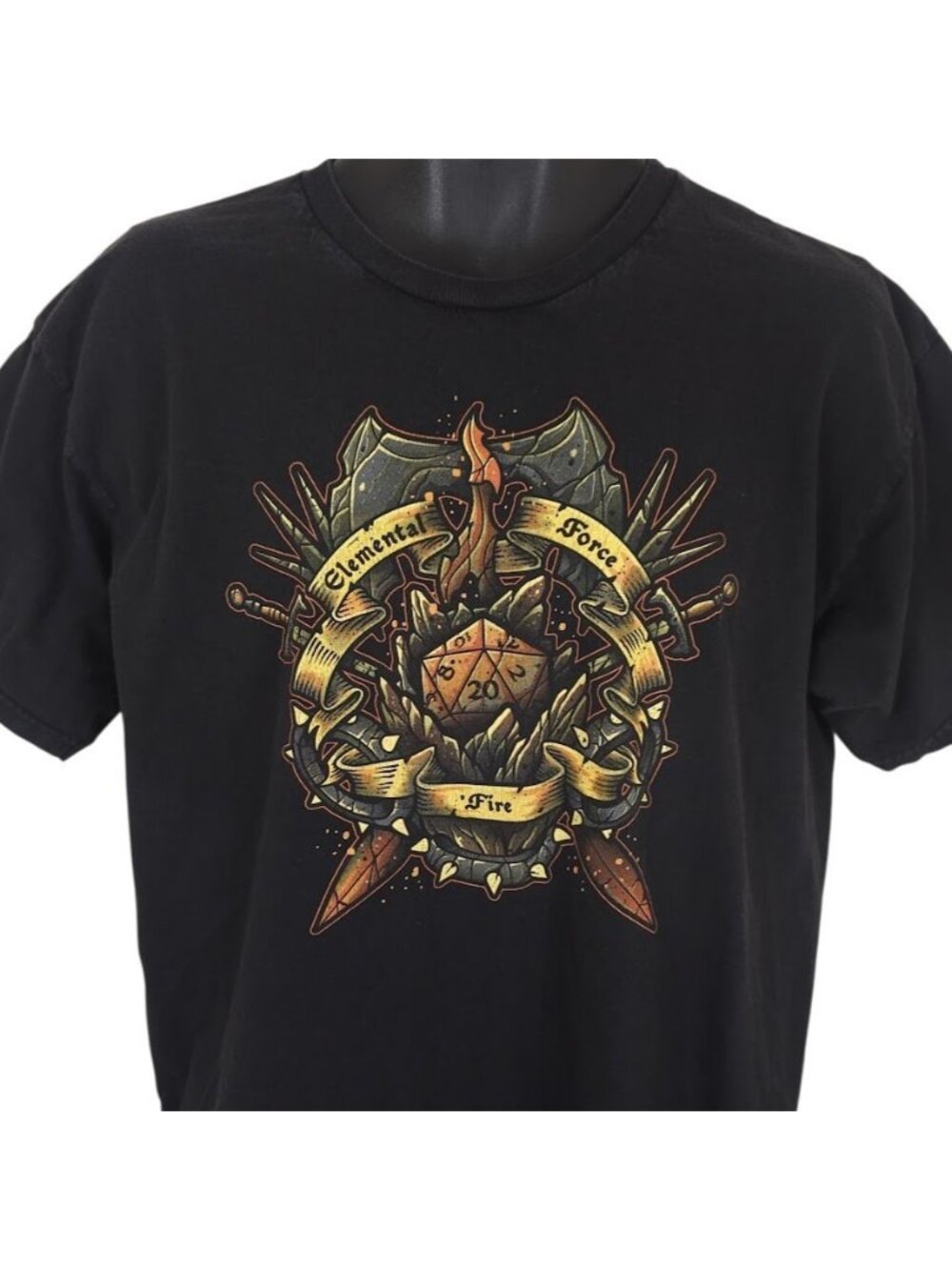 Elemental Force Fire T Shirt Mens Size Large Black D20 Dice Gamer